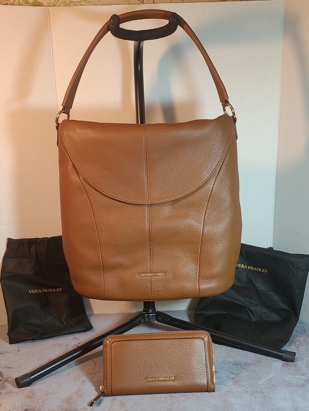 Brown Pebble Leather Shoulder Bag Vera Bradley, Matching Wallet, Dustbags NWT